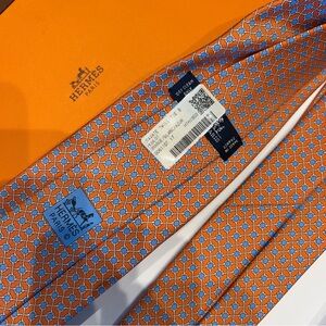 Hermes Orange and Blue Geometric Tie